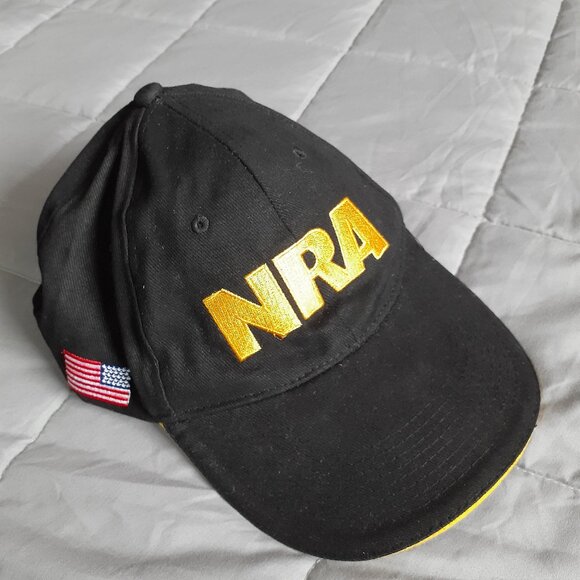 NRA Membership Embroidered Hat Cap Adjustable Black Gold w/USA Flag - Picture 1 of 6